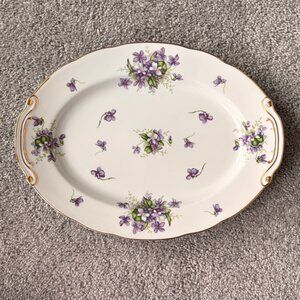 Vintage Rossetti Spring Violets Hand Painted Platter with Gold Made in Japan 40s